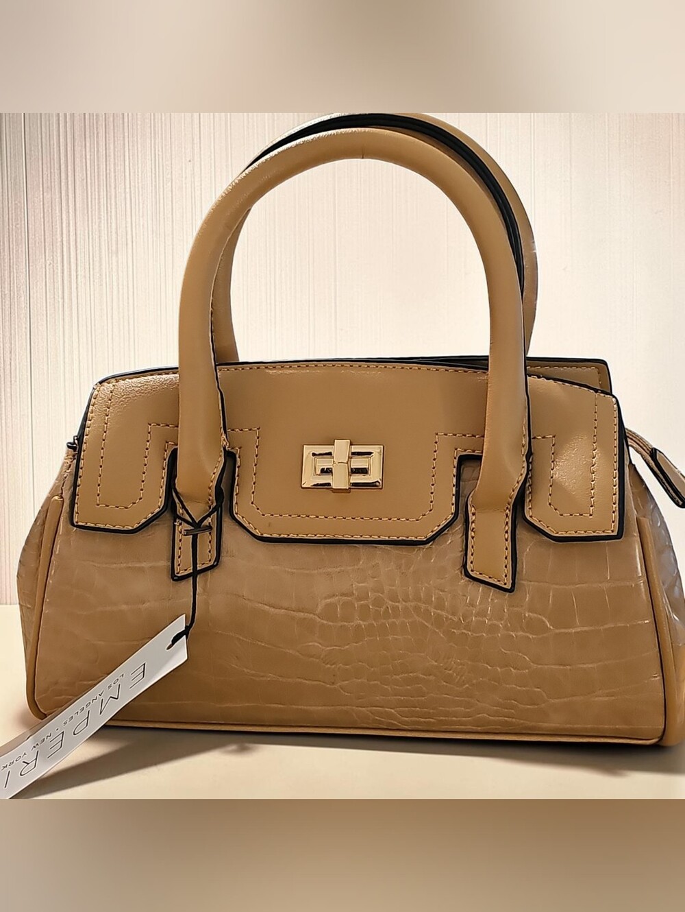 EMPERIA NWT  VEGAN Croc-Texture Tan Top-Handle Satchel